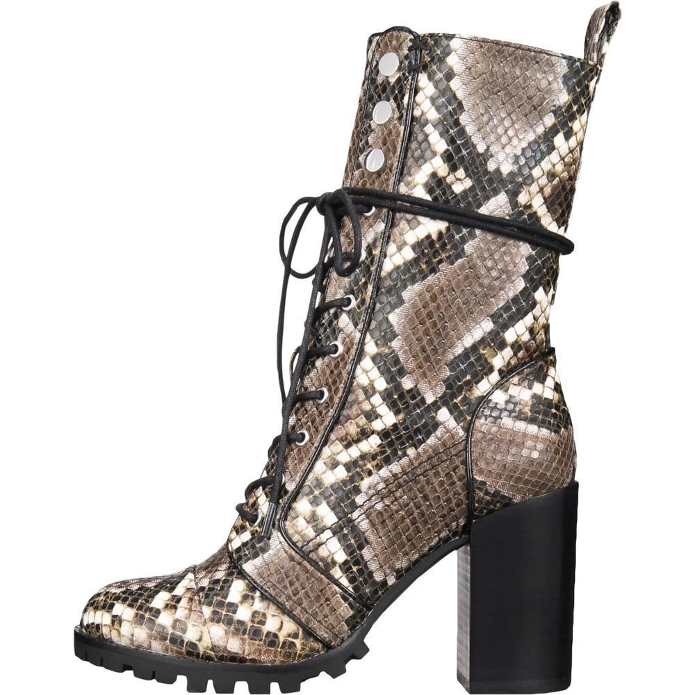 Dolce Vita Snake Print Lace-Up Ankle Boots in Brown and Black